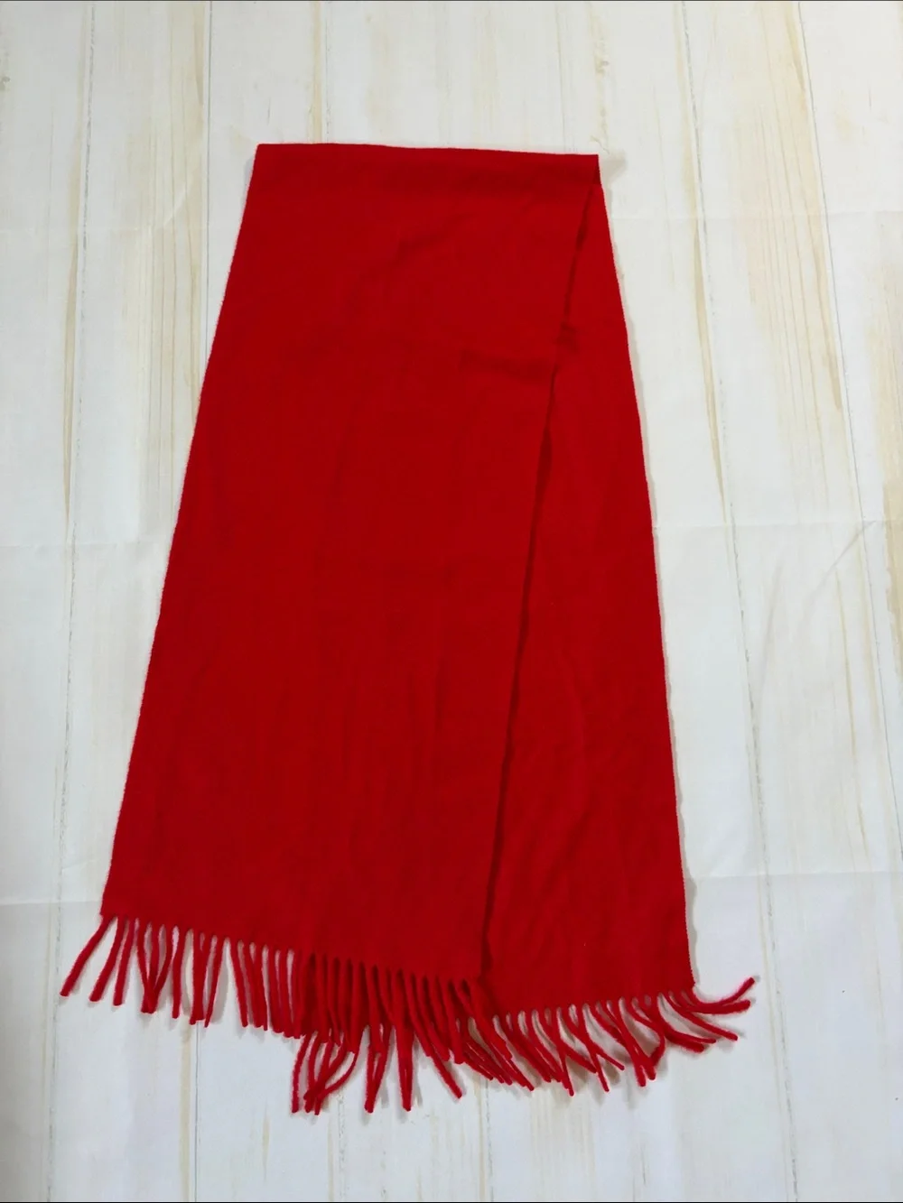100% Cashmere Red Fringe Scarf - Made in Scotland